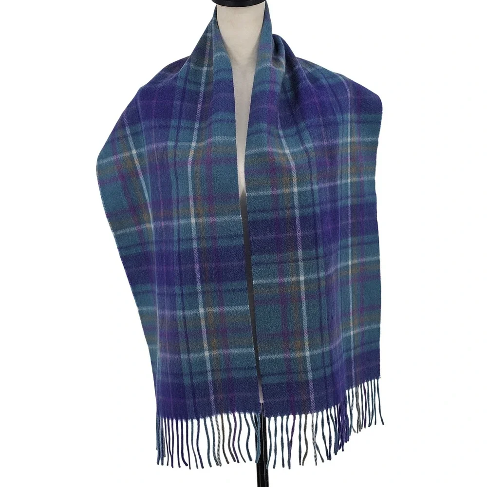 Lochmere Scarf Blue Purple Plaid Merino Wool Cashmere Scotland Academia Luxury